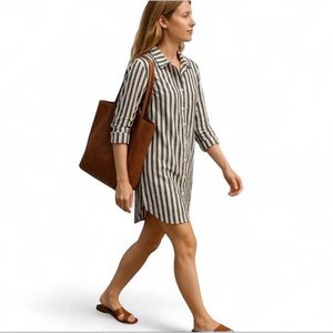BCBGeneration Shirt Dress 100% cotton Striped Long Sleeve Dark Gray White Small